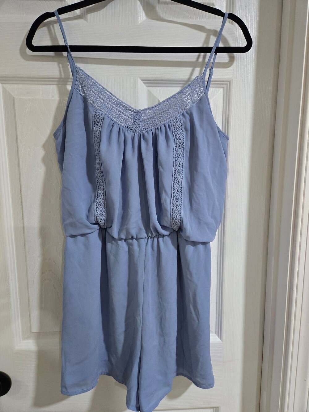 City Triangles Romper Size L Light Blue Lace Trim V-Neck